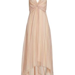 Derek Lam Crosby Anna Linen Silk Asymmetrical Peach Striped Dress Preowned Sz 4
